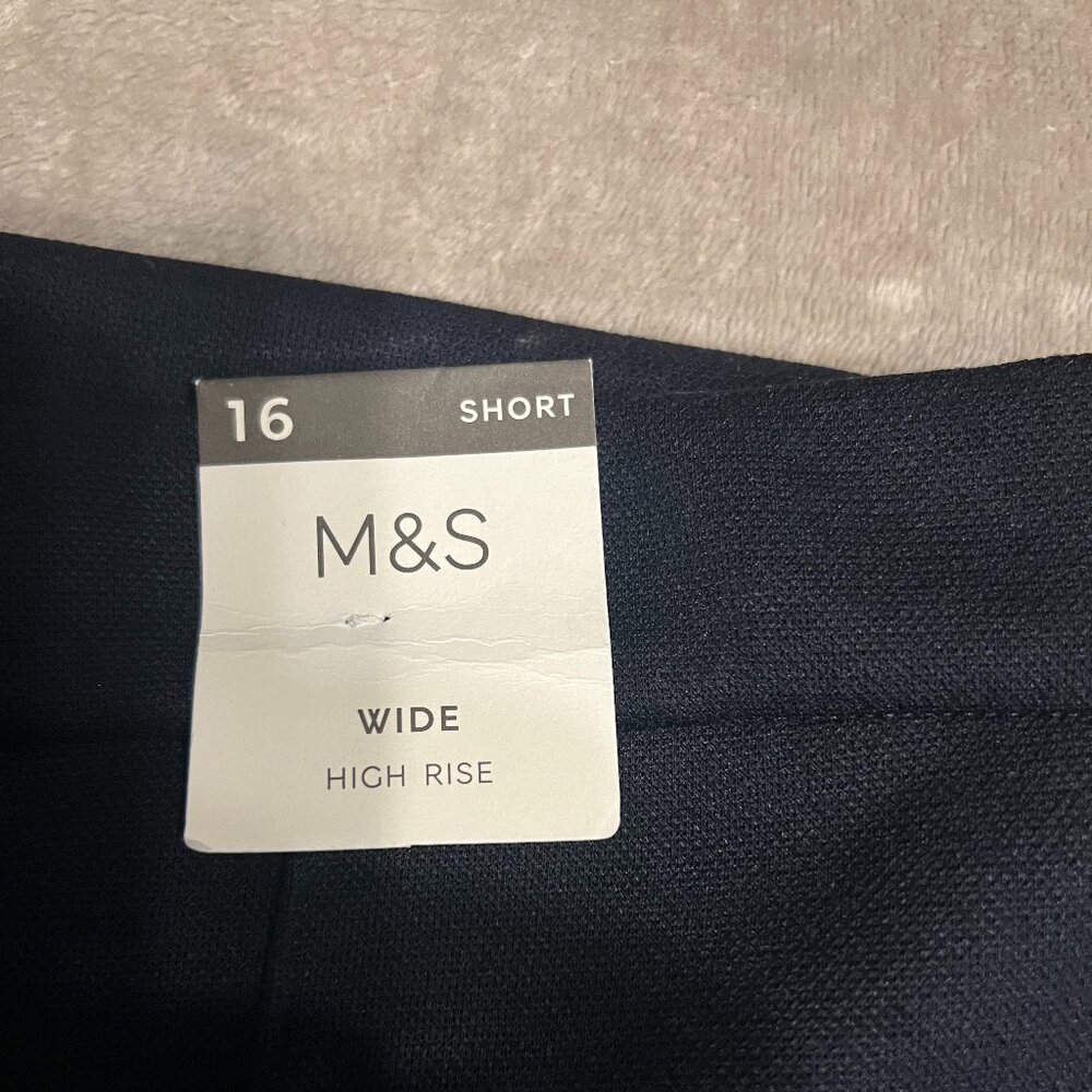 Marks & Spencer M&S Wide Leg Navy Pants Trousers, Size 12 Short (UK 16) NWT - Picture 2 of 10